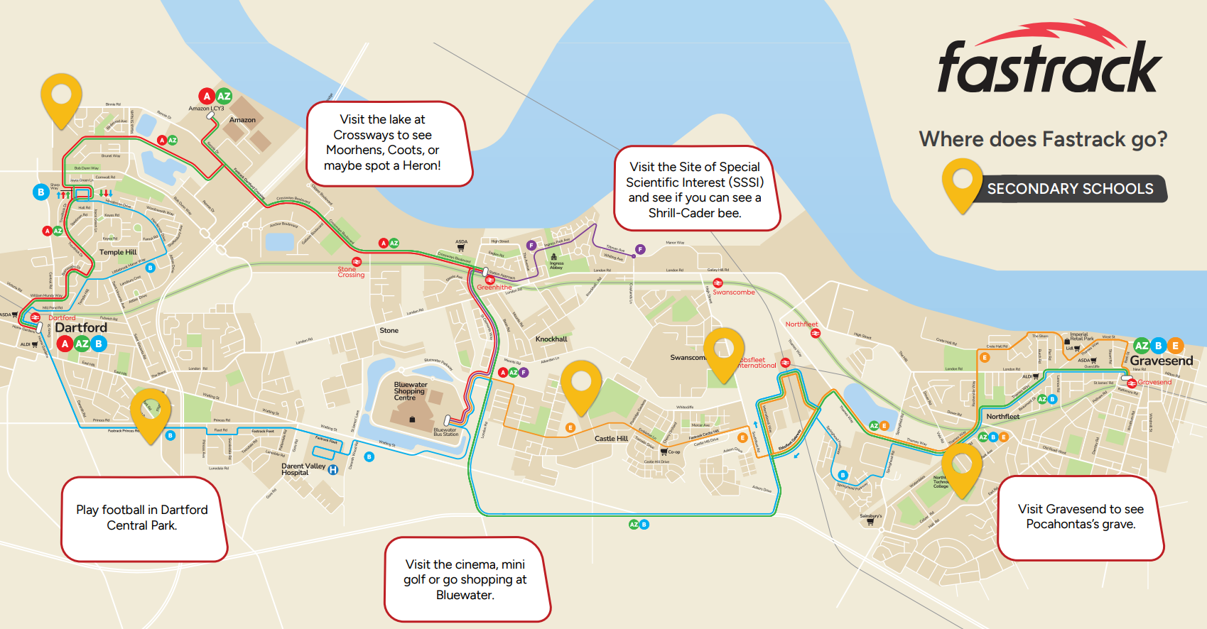 map of fastrack network with schools labelled