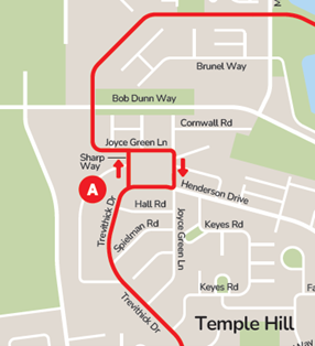 A map showing the new routing for Service A, using Sharp Way towards Bluewater