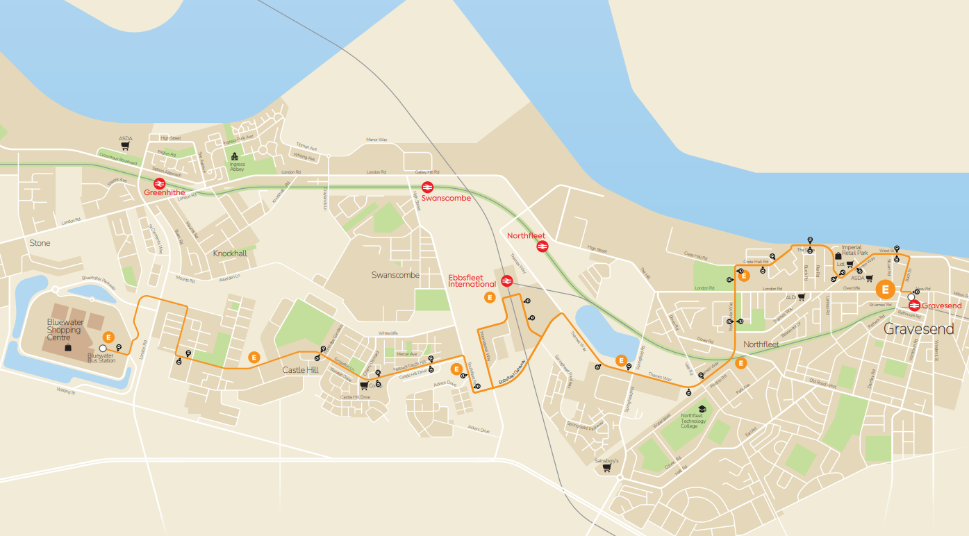 Map of Route E with Bus Stop